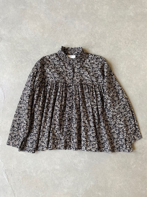 SOIL COTTON SLUB SMALL FLOWER PRINT FRILL COLLAR SHIRT with GATHER