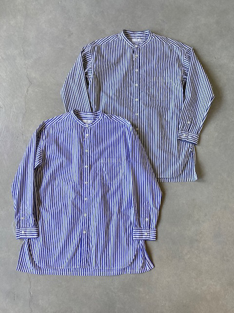 PRIT ブロードストライプ スタンドカラーオーバーサイズシャツ