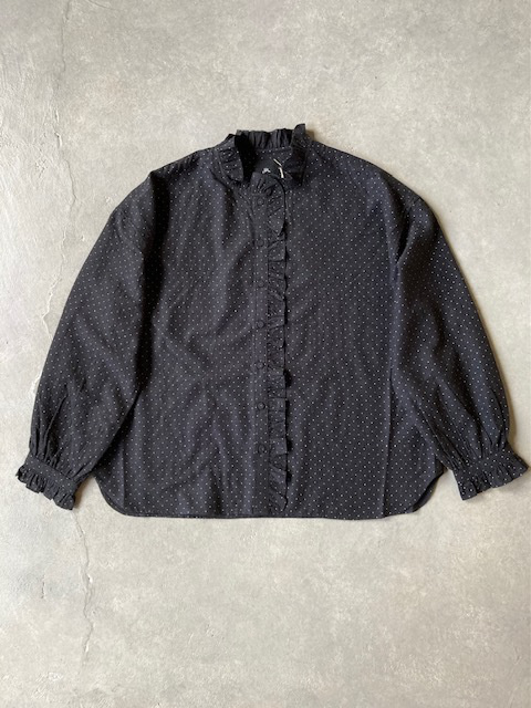 maison de soil WOOL COTTON SILK PIN DOT PRINT FRILL COLLAR SHIRT