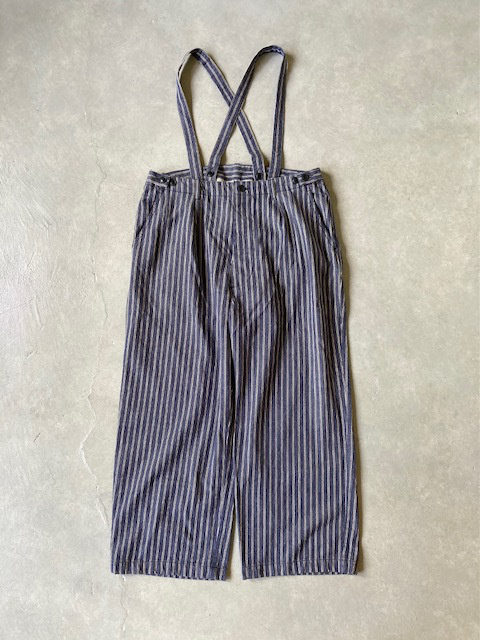 ARMEN  YARN DYED INDIGO 2 STRIPE  ADJUSTERTACK PANTS  with SUSPENDERS