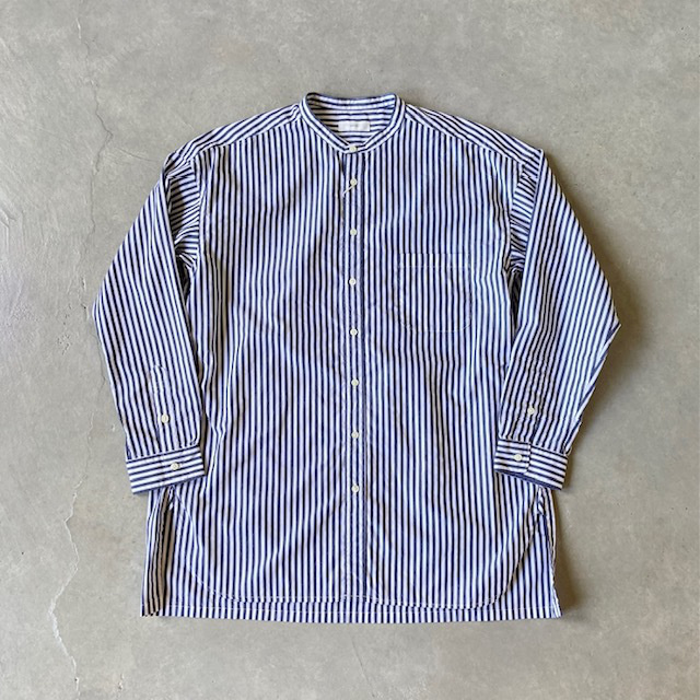 PRIT ブロードストライプ スタンドカラーオーバーサイズシャツ