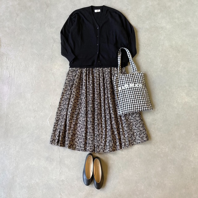 SOIL COTTON SLUB SMALL FLOWER PRINT GATHERED SKIRT