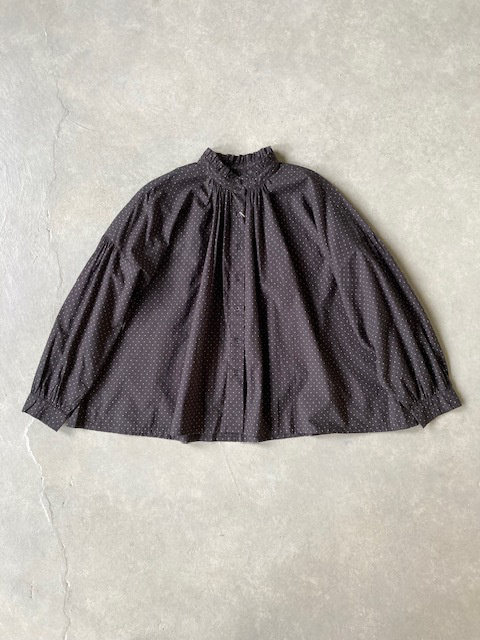 SOIL  40s POPLIN PIN DOT PRINT  FRILL COLLAR SHIRT