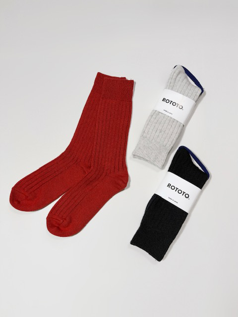 ROTOTO COTTON WOOL RIBBED CREW SOCKS