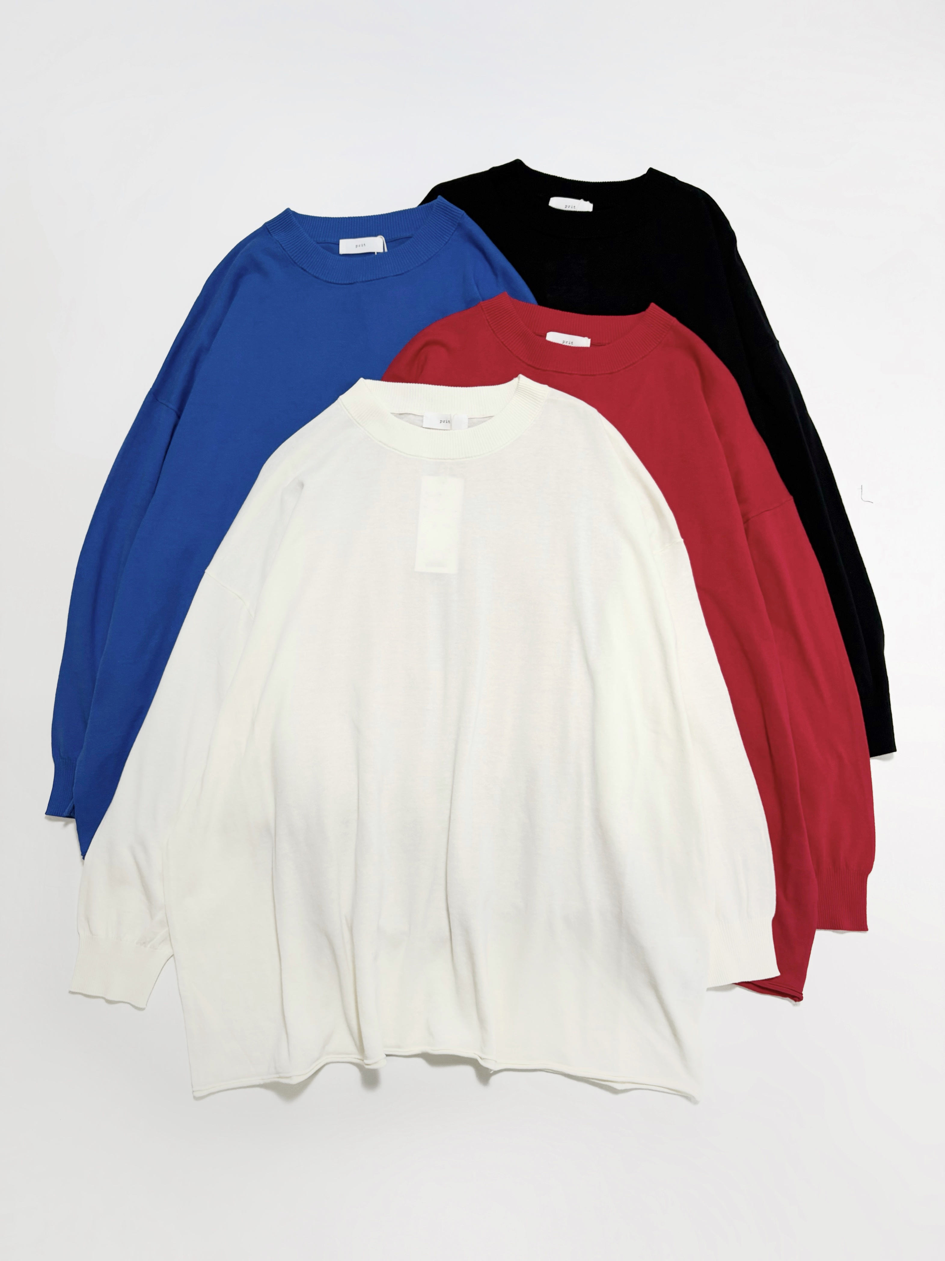 PRIT ハイツイストコットン16G天竺編み クルーネックワイドプルオーバー