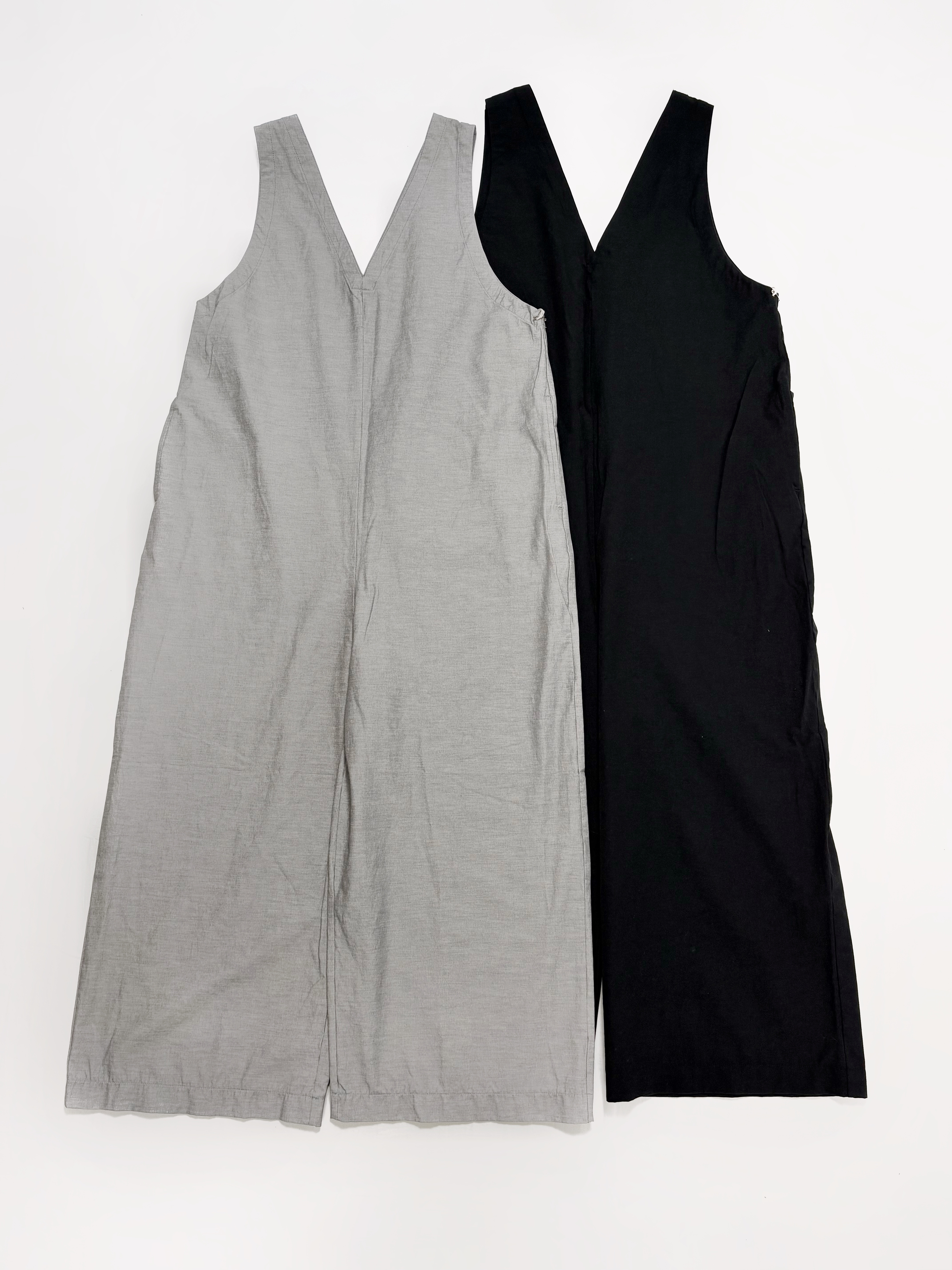 綿麻ストレッチVネックオールインワン