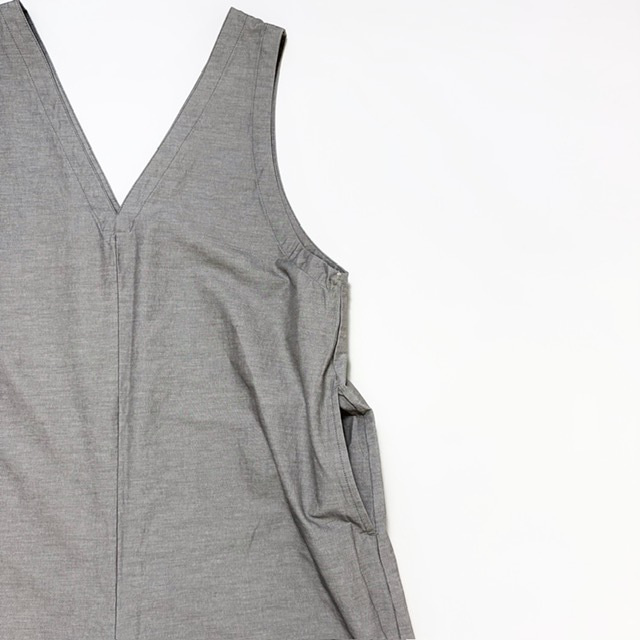 綿麻ストレッチVネックオールインワン