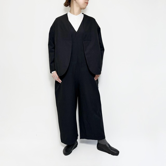 綿麻ストレッチVネックオールインワン