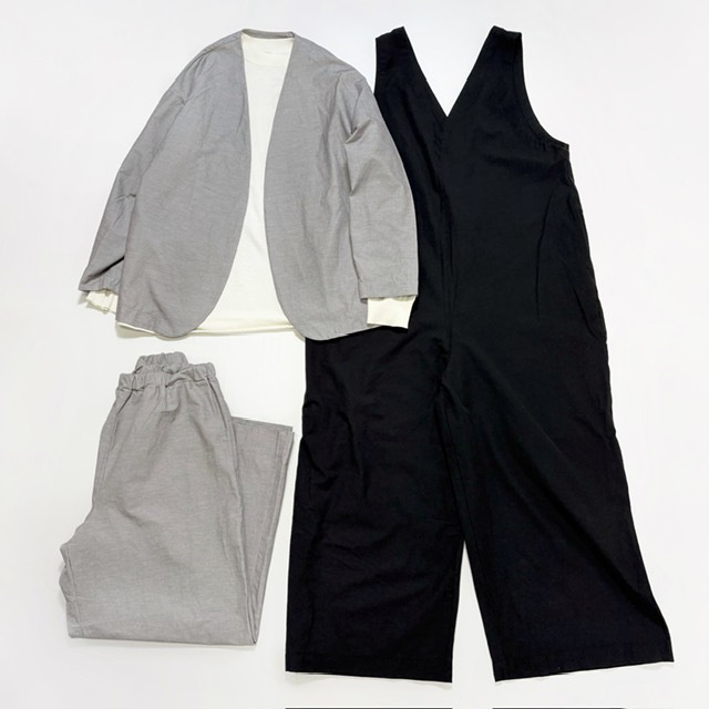 綿麻ストレッチVネックオールインワン