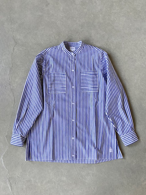 IKITSUKE コットンストライプバンドカラーシャツ