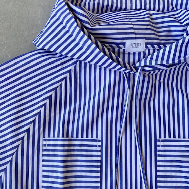 IKITSUKE コットンストライプフードバルーンシャツ