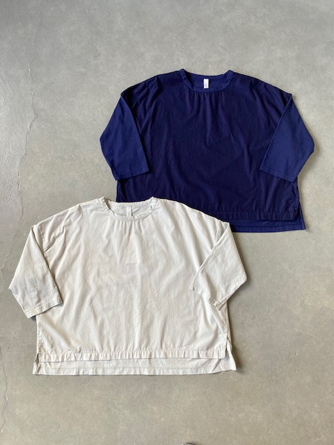 PRIT サイロプレミアム天竺×ブロード 切替7分袖ビッグプルオーバー