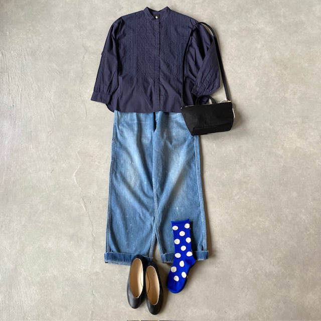 maison de soil 60s ORGANIC CAMBRIC  with EMB BANDED COLLER SHIRT