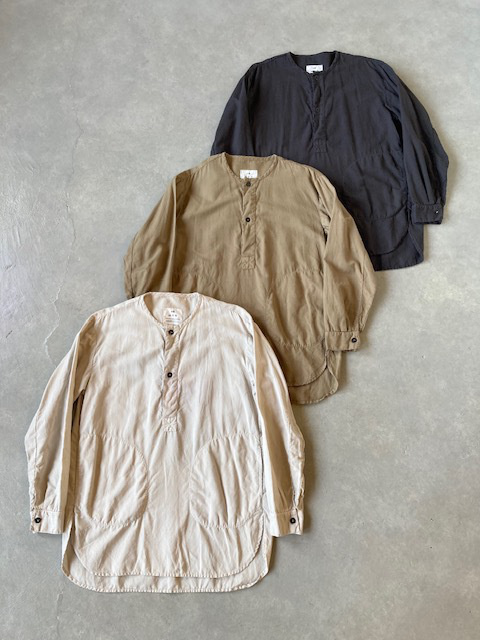 HTS (HARROW TOWN STORES)  COTTON LINEN PLAIN OVERDYE  HENRY NECK SHIRT