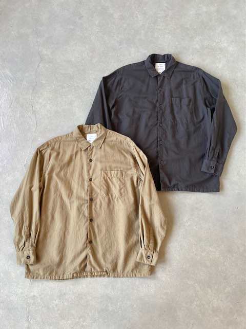 HTS (HARROW TOWN STORES)  COTTON LINEN PLAIN OVERDYE  ONE-UP COLLAR SHIRT