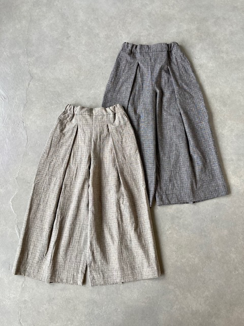 結-yui- COTTON/LINENNEP PLAID  WIDE TUCK EASY BAGS