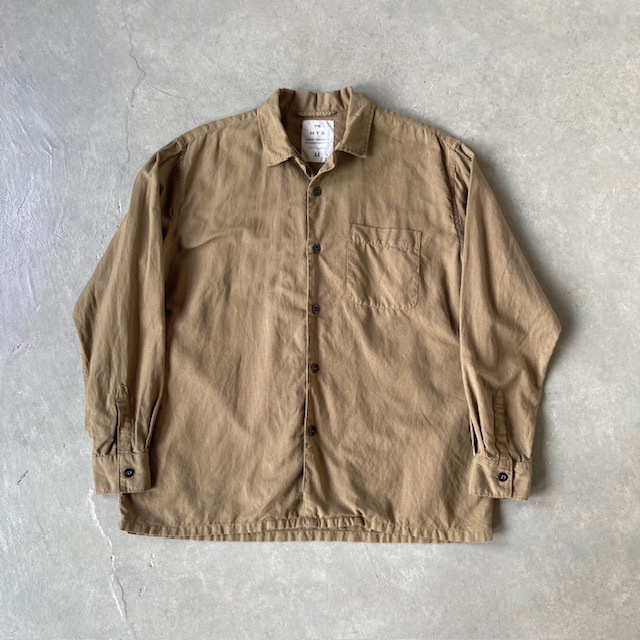 HTS (HARROW TOWN STORES) COTTON LINEN PLAIN OVERDYE ONE-UP COLLAR SHIRT