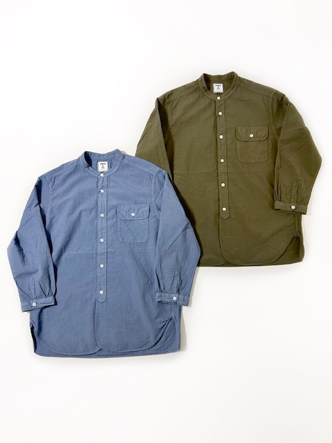 JAMES & CO.  COTTON LINEN BAND COLLAR SHIRT