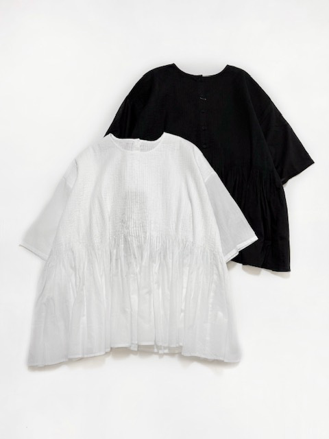 maison de soil  80s ORGANIC VOILE PLAIN  CREW-NECK P/O HALF/SL SHIRT  with MINI PINTUCK