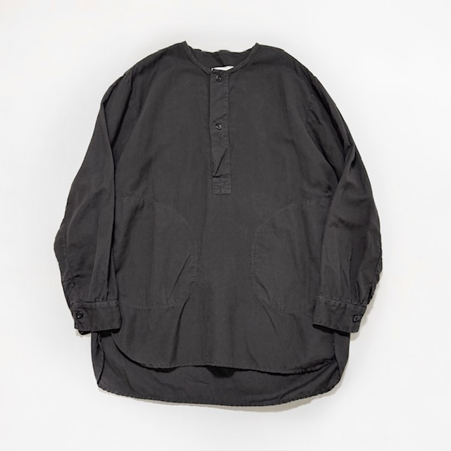 HTS (HARROW TOWN STORES)　COTTON LINEN PLAIN OVERDYE HENRY NECK SHIRT