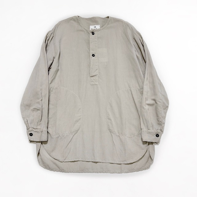 HTS (HARROW TOWN STORES)　COTTON LINEN PLAIN OVERDYE HENRY NECK SHIRT