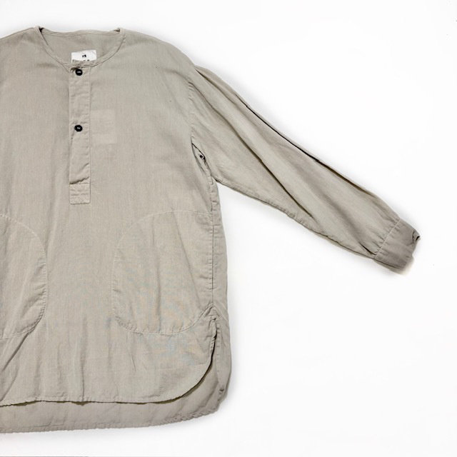 HTS (HARROW TOWN STORES)　COTTON LINEN PLAIN OVERDYE HENRY NECK SHIRT