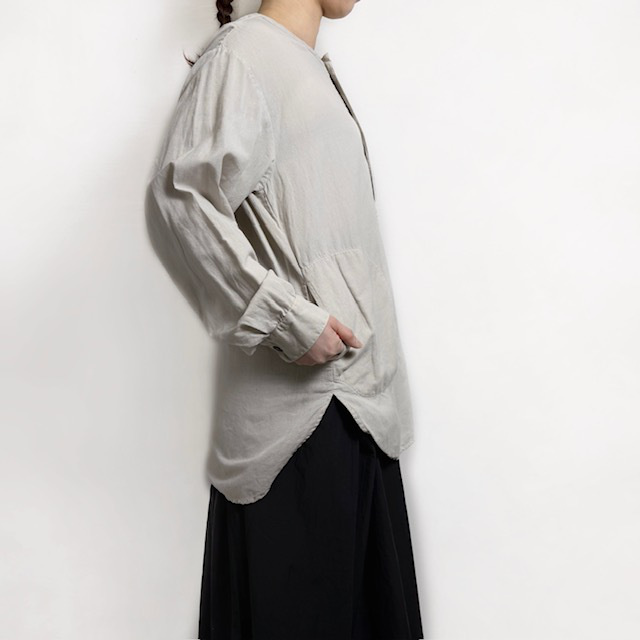 HTS (HARROW TOWN STORES)　COTTON LINEN PLAIN OVERDYE HENRY NECK SHIRT