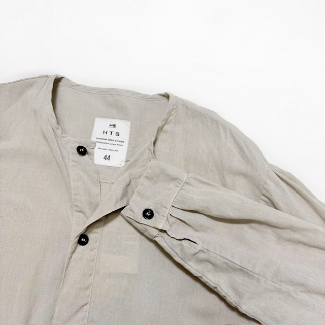 HTS (HARROW TOWN STORES)　COTTON LINEN PLAIN OVERDYE HENRY NECK SHIRT