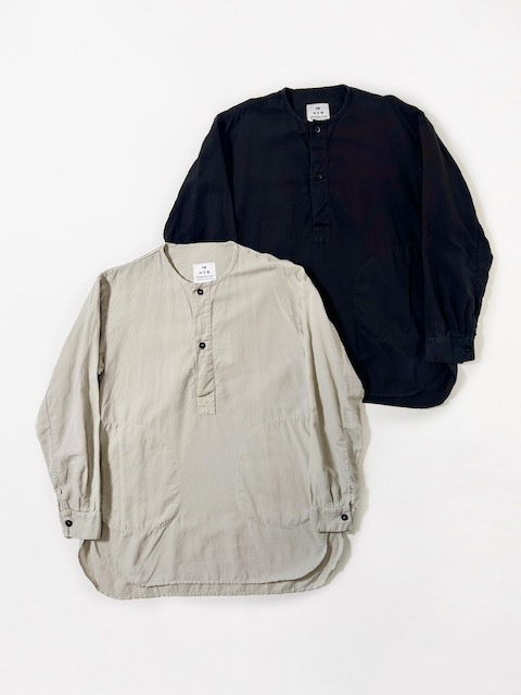 HTS(HARROW TOWN STORES)  COTTON LINEN PLAIN OVERDYE  HENRY NECK SHIRT