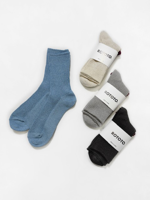 ROTOTO  WASHI / RECYCLED COTTON  RIBCREW SOCKS
