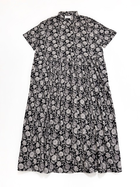 SOIL  80s VOILE TWO TONE FLOWER PRINT  REGULAR COLLAR S/SL DRESS