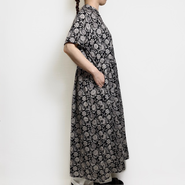 SOIL 80s VOILE TWO TONE FLOWER PRINT REGULAR COLLAR S/SL DRESS