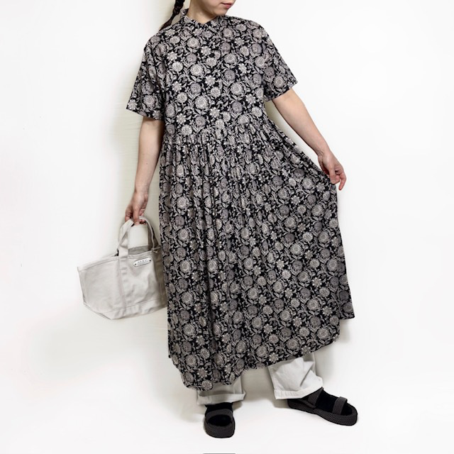 SOIL 80s VOILE TWO TONE FLOWER PRINT REGULAR COLLAR S/SL DRESS