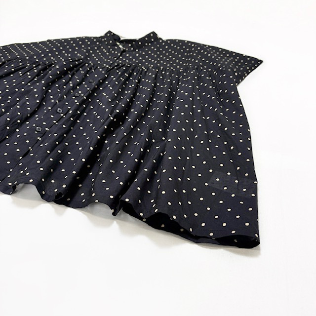 SOIL 80’s COTTON VOILE DOT PRINT BANDED COLLAR FRENCH/SL SHIRT