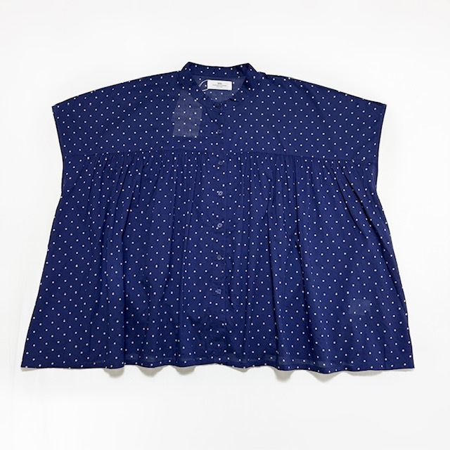 SOIL 80’s COTTON VOILE DOT PRINT BANDED COLLAR FRENCH/SL SHIRT