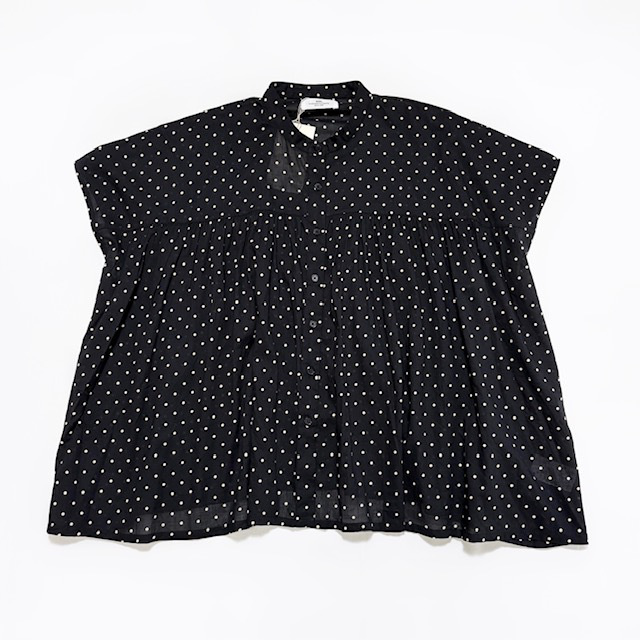 SOIL 80’s COTTON VOILE DOT PRINT BANDED COLLAR FRENCH/SL SHIRT