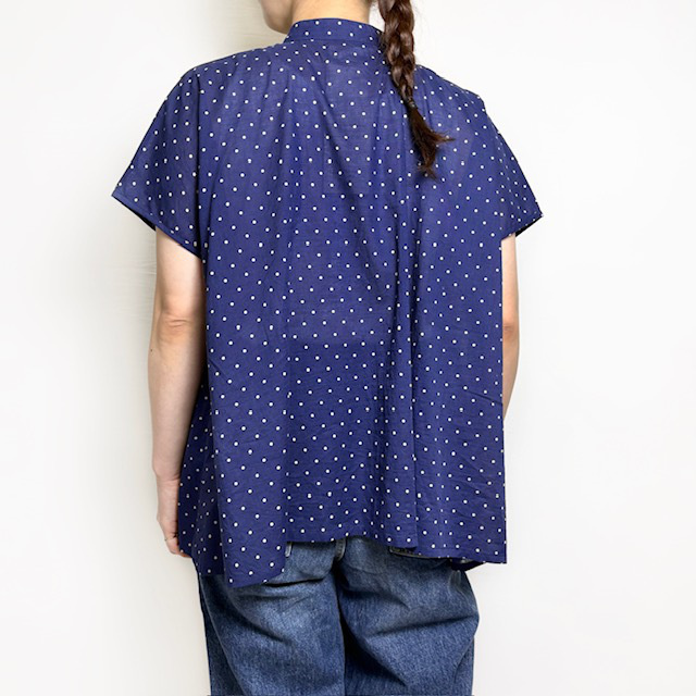 SOIL 80’s COTTON VOILE DOT PRINT BANDED COLLAR FRENCH/SL SHIRT