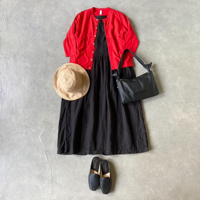 ARMEN LINEN PLAIN BOAT NECK  S/SL ONE-PIECE