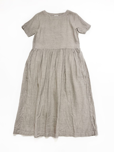 ARMEN  LINEN PLAIN OVERDYE  BOAT NECK S/SL ONE-PIECE