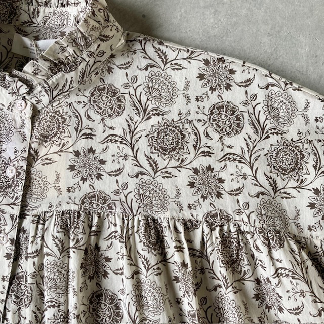 SOIL / 80s VOILE TWO TONE FLOWER PRINT FRILL COLLAR FRENCH/SL SHIRT