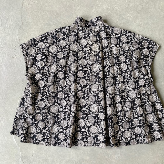 SOIL / 80s VOILE TWO TONE FLOWER PRINT FRILL COLLAR FRENCH/SL SHIRT