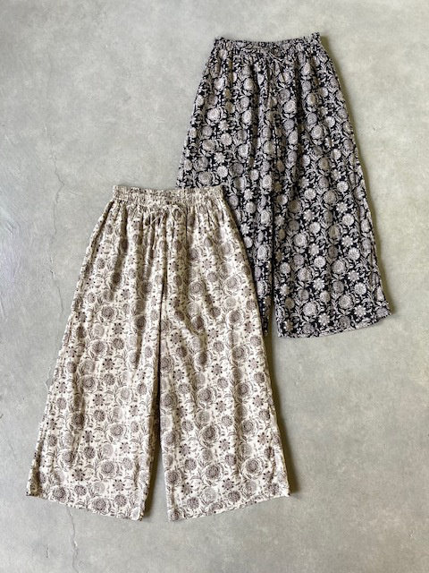 SOIL 80s VOILE VOILE TWO TONE FLOWER PRINT WIDE EASY PANTS