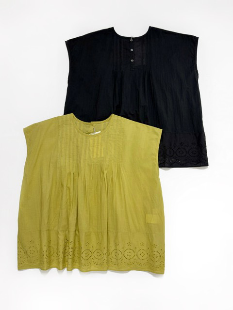 SOIL  80s VOILE PLAIN WITH CUT WORK LACE  CREW-NECK FRENCH/SL SHIRT  WITH PINTUCK