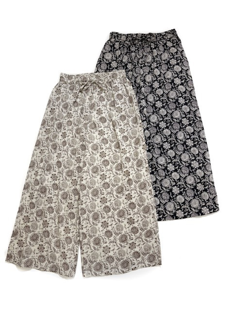SOIL 80s VOILE TWO TONE FLOWER PRINT  WIDE EASY PANTS