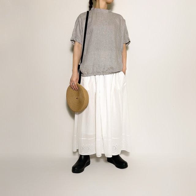 PRIT リネンショートスリーブ 裾ゴムワイドプルオーバー