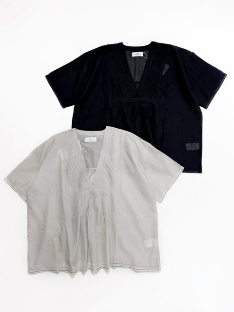 SOIL  SUPER FINE VOILE with SELVEGE  V-NECK PINTUCK SHORT/SL SHIRT