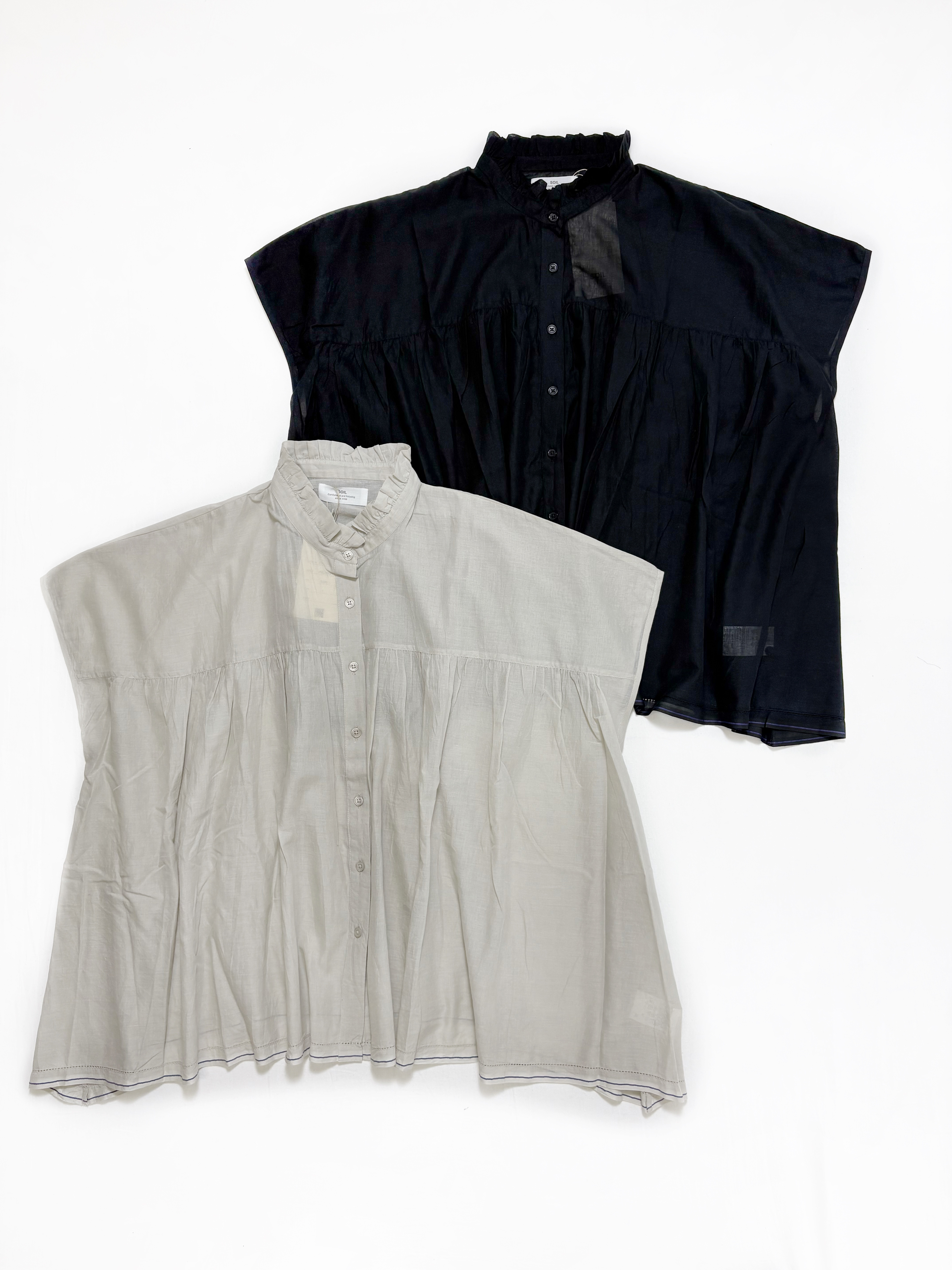 SOIL SUPER FINE VOIL with SELVEGE FRILL COLLAR FRENCH/SL SHIRT