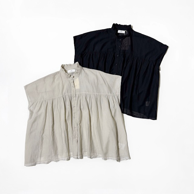 SOIL SUPER FINE VOIL with SELVEGE FRILL COLLAR FRENCH/SL SHIRT