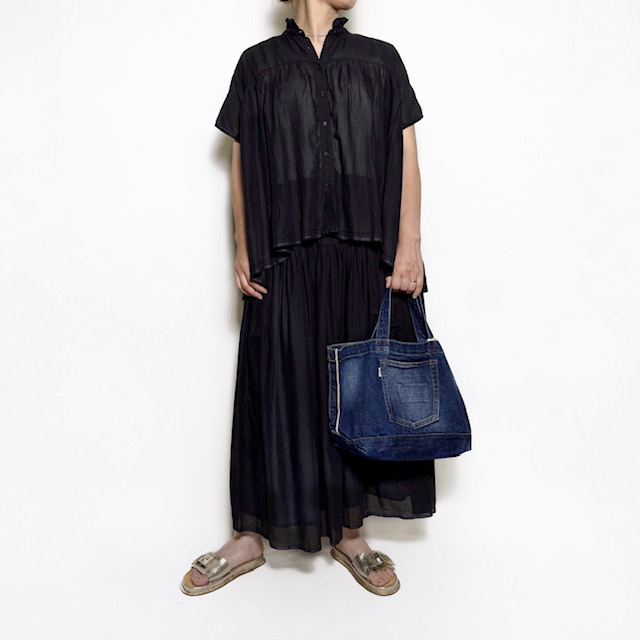 SOIL SUPER FINE VOIL with SELVEGE FRILL COLLAR FRENCH/SL SHIRT