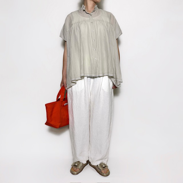 SOIL SUPER FINE VOIL with SELVEGE FRILL COLLAR FRENCH/SL SHIRT